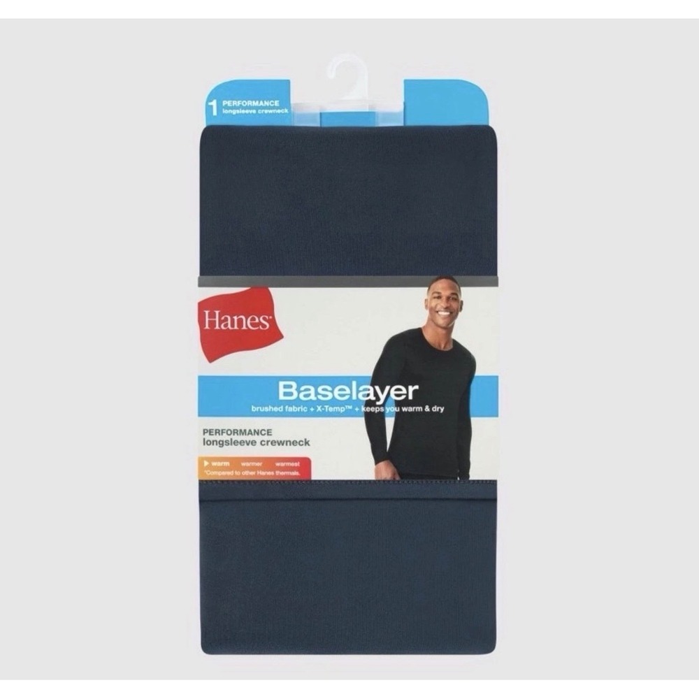 Hanes Premium Men Navy Blue Performance Baselayer Thermal Crewneck Top Medium